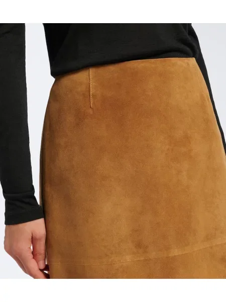 Fustă midi Jil Sander din piele de căprioară maro