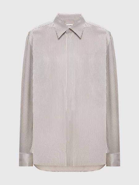 Шелковая блузка Saint Laurent в полоску бежевая