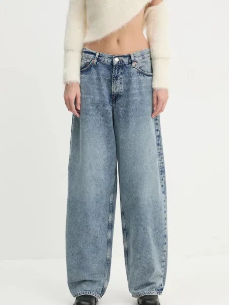 Blugi Samsøe Samsøe cu talie înaltă albastru