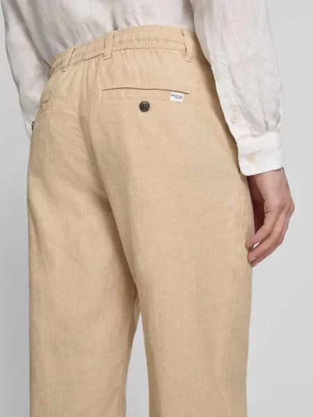 Spodnie o kroju loose fit z mieszanki bawełny i lnu model BRODY' Selected Homme beżowe