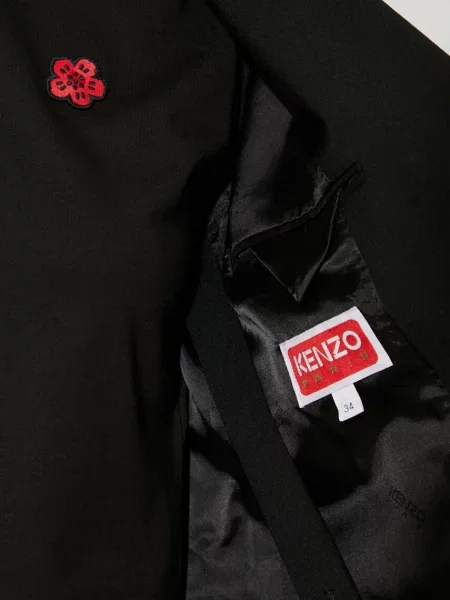 Вовняний піджак Kenzo Virgin Wool Waisted Blazer двобортний однотонний чорний