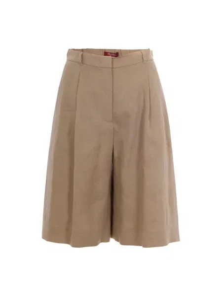 Lniane bermudy Max Mara Studio beżowe