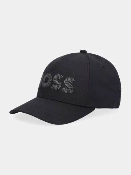 Шапка с козирка BOSS Green сиво с апликация черно
