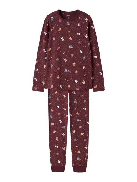 NAME IT Pijamale NKNVismas verde pin / portocaliu / roșu bordeaux alb
