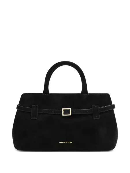 Geantă Manu Atelier din piele de căprioară cu cataramă negru