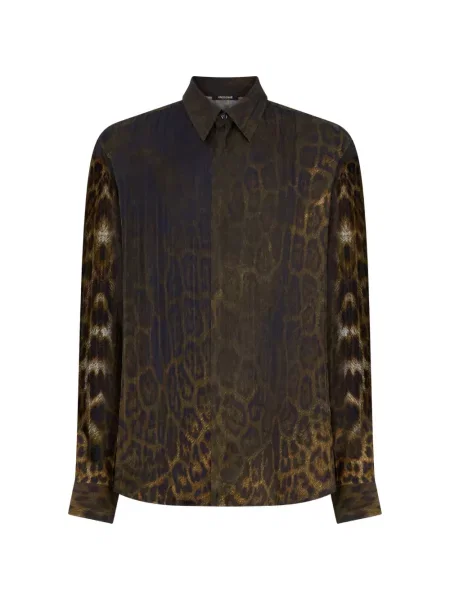 Lung cămașă Roberto Cavalli cu imagine cu model leopard maro