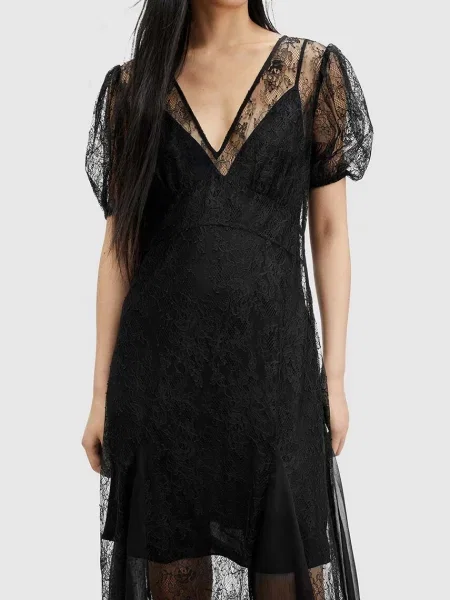 Šaty AllSaints RAYNA LACE DRESS maxi černá