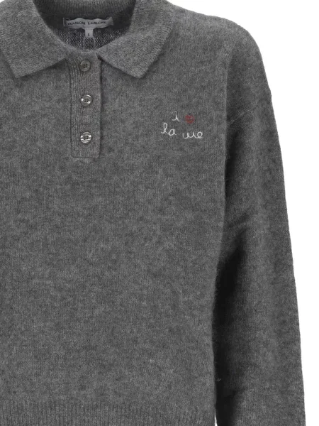 Tricou polo Maison Labiche cu broderie gri