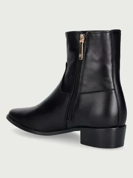 Tommy Hilfiger боти дамски от кожа LEATHER ANKLE BOOT W ZIP черно