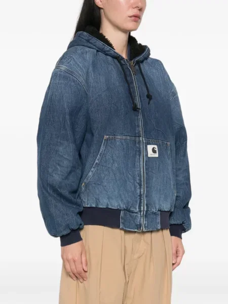 Geacă de blugi Carhartt Wip cu glugă albastru