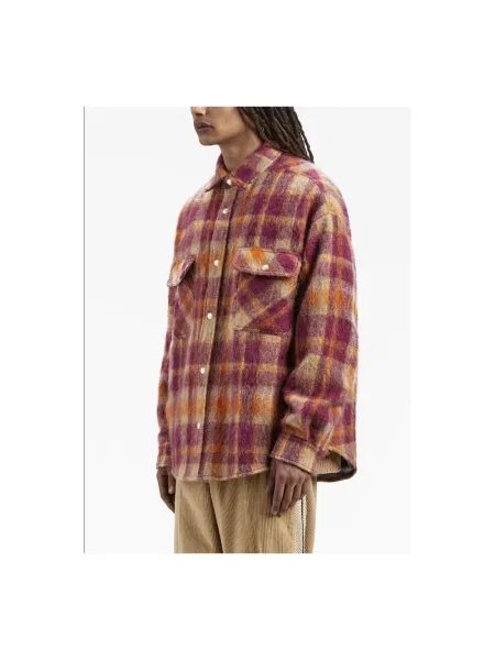 Wielobarwność kurtka Palm Angels w kratkę z nadrukiem szara