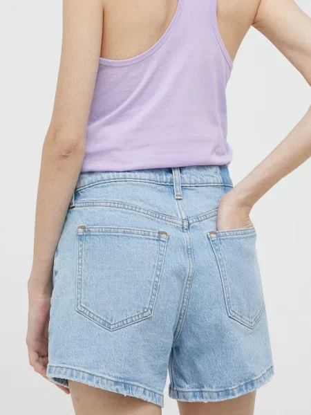 Džínové šortky Abercrombie & Fitch hladké high waist modré