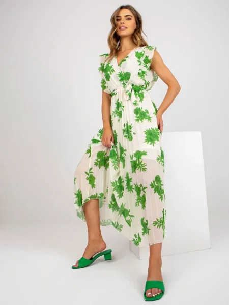 Rochie maxi Fashionhunters cu imagine lungă de costum verde