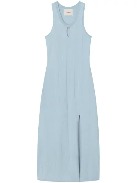Sukienka midi áeron do kolan z rozcieciem garniturowa niebieska
