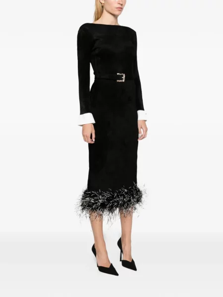 Rochie midi Self-portrait cu pene tricotate negru