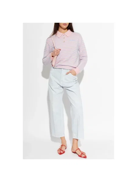 Sweter Casablanca wełniany z nadrukiem różowy