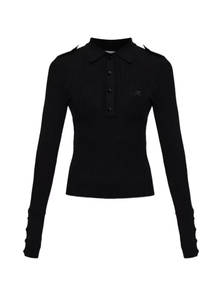Tricou polo Courreges cu autograf negru