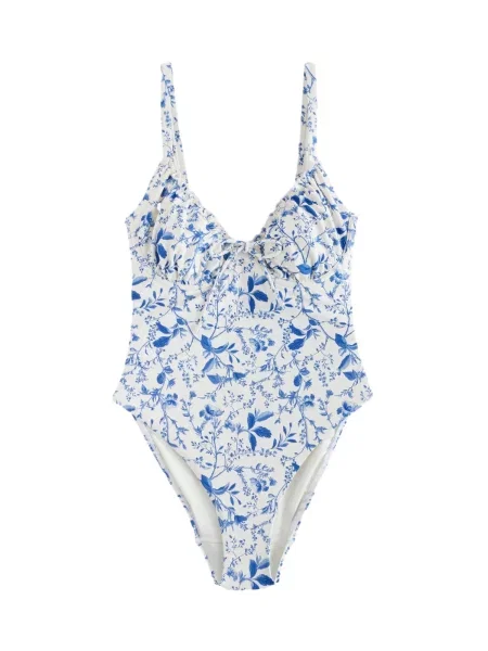Next Costum de baie întreg crem albastru
