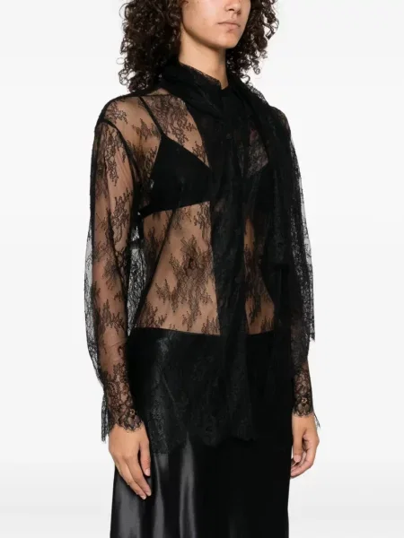 Cămașă Alberta Ferretti cu broderie cu model floral din tul negru
