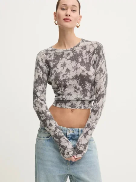 Вълнен пуловер Moschino Jeans дамски от лека материя сиво