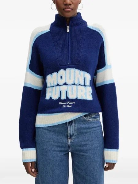 Pulover From Future cu dungi de jumătate de fermoar albastru