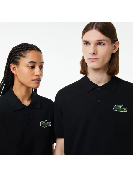 Lacoste Oryginalna Koszulka Polo Loose Fit Z Krokodylem Z Lat czarna
