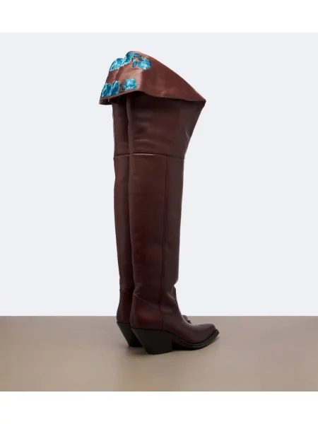 Cizme Chloé din piele cu model floral maro