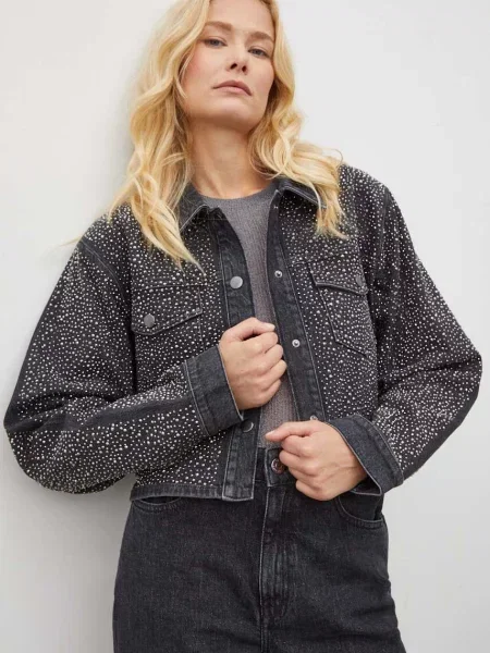 Gestuz geaca jeans femei de tranzitie oversize gri