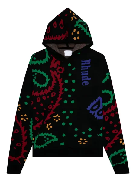 Плетен суичър с качулка Rhude с пейсли десен черно