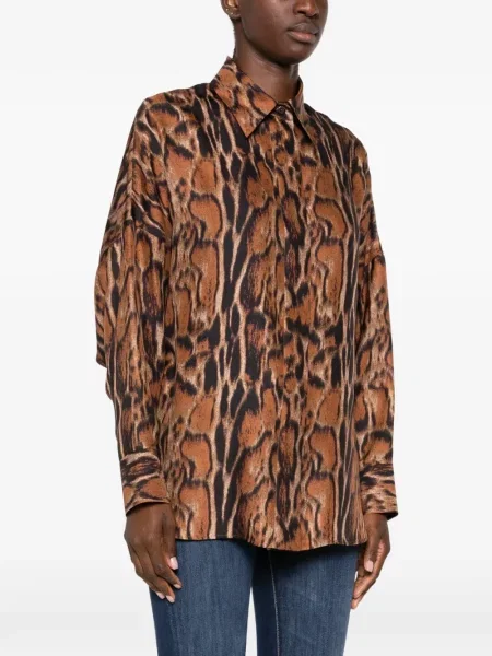 Cămașă Alberto Biani de mătase cu model leopard maro