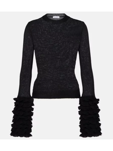 Pulover Alaïa transparente cu volane de mohair negru