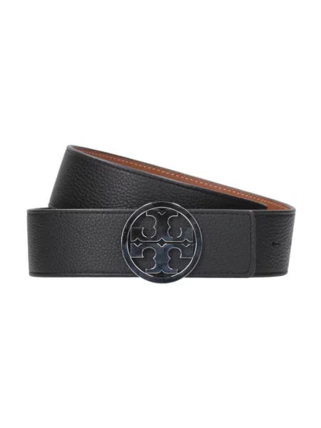Pasek Tory Burch zamszowy w paski na sprzączkę czarny