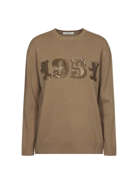Sweter Max Mara z cekinami z kaszmiru brązowy