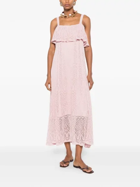 Rochie midi Zimmermann cu volane din dantelă roz