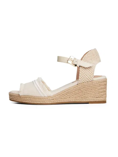 Espadrile Tommy Hilfiger Fringe Canvas Medium Wedge bež