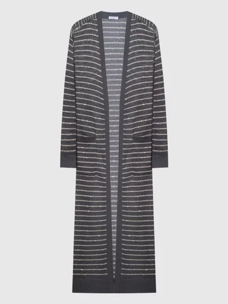 Кардиган в смужку з паєтками Brunello Cucinelli сірий