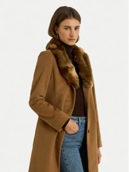 LAUREN RALPH LAUREN Gyapjú kabát Straight Fit barna