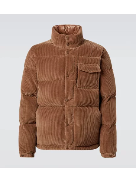 Пухено яке Moncler от рипсено кадифе кафяво