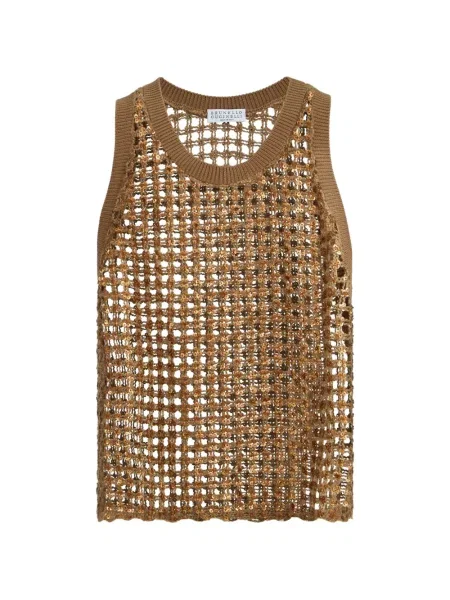 Top Brunello Cucinelli cu broderie maro