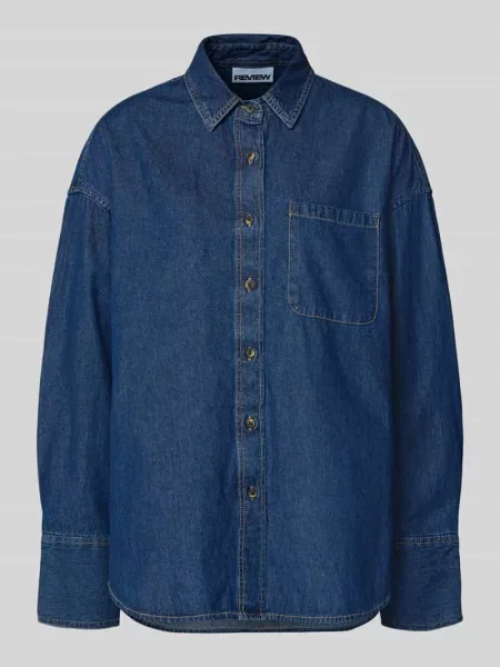 Bluzka jeansowa w kroju oversized z brustaszą Review