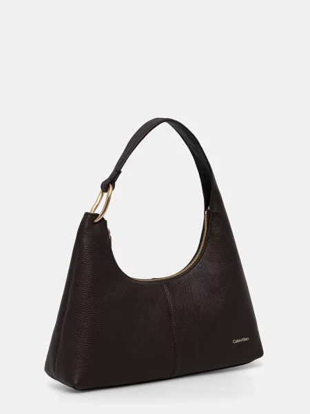 Geantă Calvin Klein Slouchy Leather Shoulder Bag maro