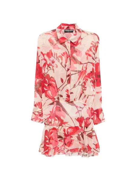 Rochie mini Chiara Boni La Petite Robe cu model floral cu volane roșu