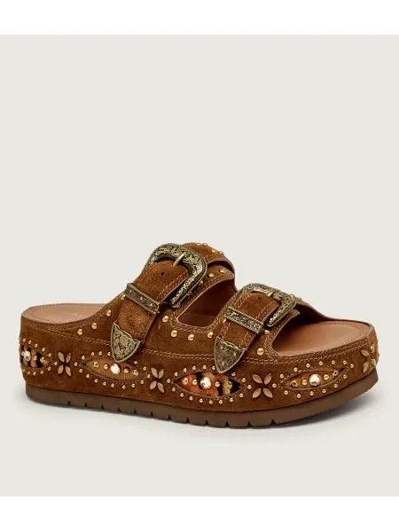 Kurt Geiger Șlapi Western Buckle | piele întoarsă maro