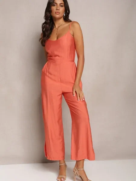 Długi Kombinezon z Szerokimi Nogawkami na Cienkich Ramiączkach Jemanne pomarańczowy