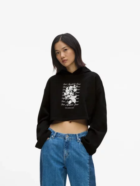 Geacă de blugi Karl Lagerfeld Jeans cu glugă negru
