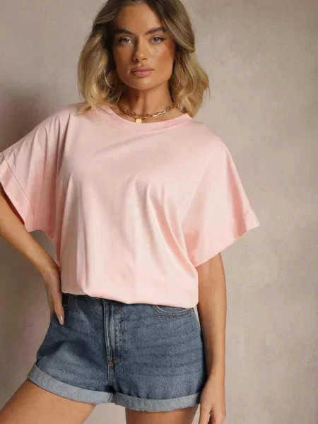 T-shirt z Wiskozą o Fasonie Nietoperza Tanalitha jasnoróżowy