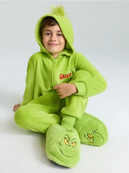 Sinsay Pyžamo s kapucí a výšivkou Grinch neonová