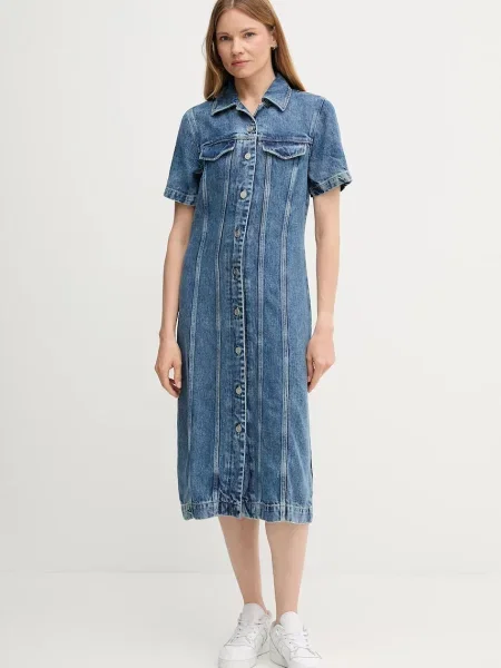 Tommy Hilfiger sukienka jeansowa midi prosta niebieski