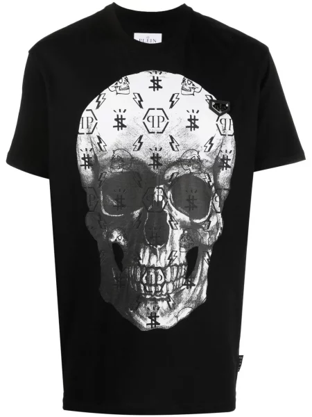 Tricou Philipp Plein cu imagine scurt negru