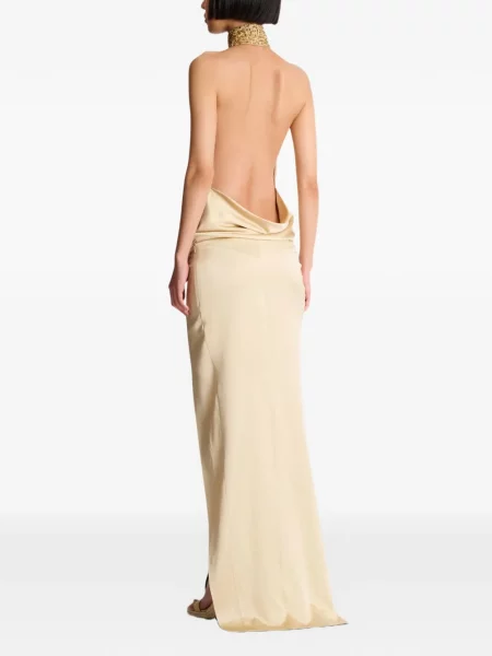 Rochie maxi Balmain cu broderie de mătase cu gât halter